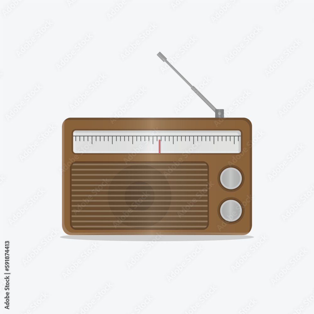 Obraz premium brown vintage retro radio illustration realistic retro tech 90s 80s memories nostalgia fm am music`
