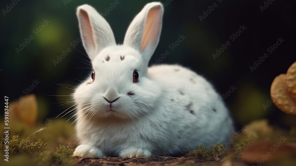 Cute white rabbit with dark dots. Pets. Generative AI.
Cute white rabbit with dark dots. Pets. Generative AI.