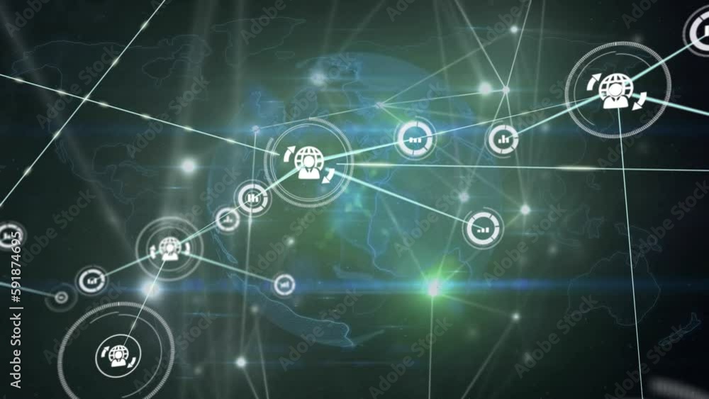 Animation of networks of connections and data processing over globe Animation of networks of connections and data processing over globe