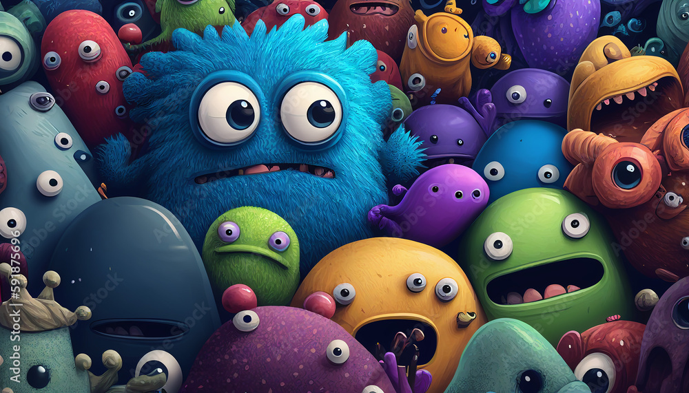 Cute colorful doodle monster created with ai tools