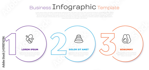 Set line Vitamin pill, Stack hot stones and Avocado fruit. Business infographic template. Vector