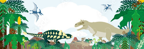 白亜紀の恐竜　ズールとゴルゴザウルスの背景のあるバナー