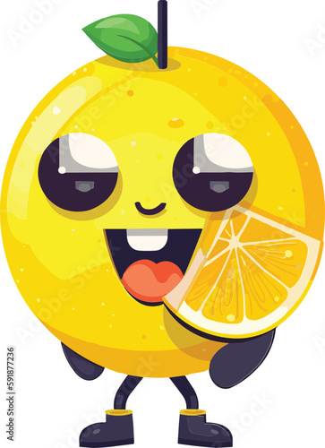cute chibi lemon smiley character. vector art. fruit character. cartoon art