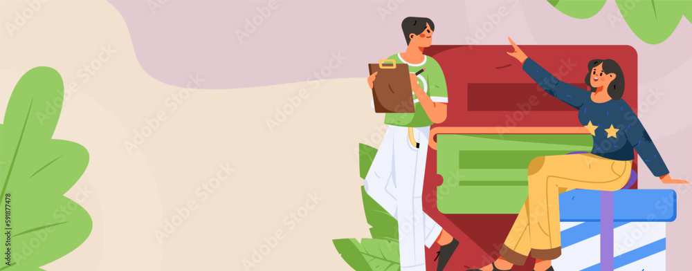 Fototapeta premium Festive Shopping E-Commerce Online Shopping People Flat Vector Concept Operation Hand Drawn Illustration 