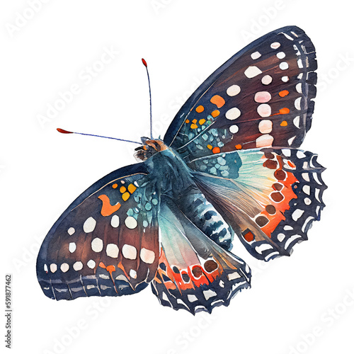 Metalmark buterfly. Watercolor with transparent background. Generative AI