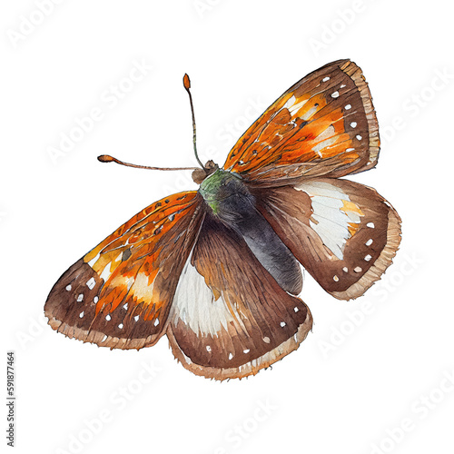 Pepper and salt skipper buterfly. Watercolor with transparent background. Generative AI
