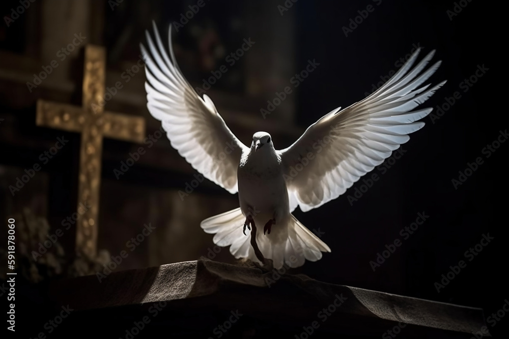 A dove - a symbol of faith representing the Holy Spirit - Generative AI A dove - a symbol of faith representing the Holy Spirit - Generative AI
