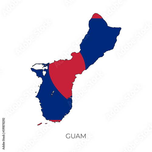 Guam map and flag. Detailed silhouette vector illustration