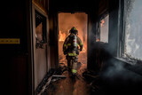firefighter enters burning house, generated ai	