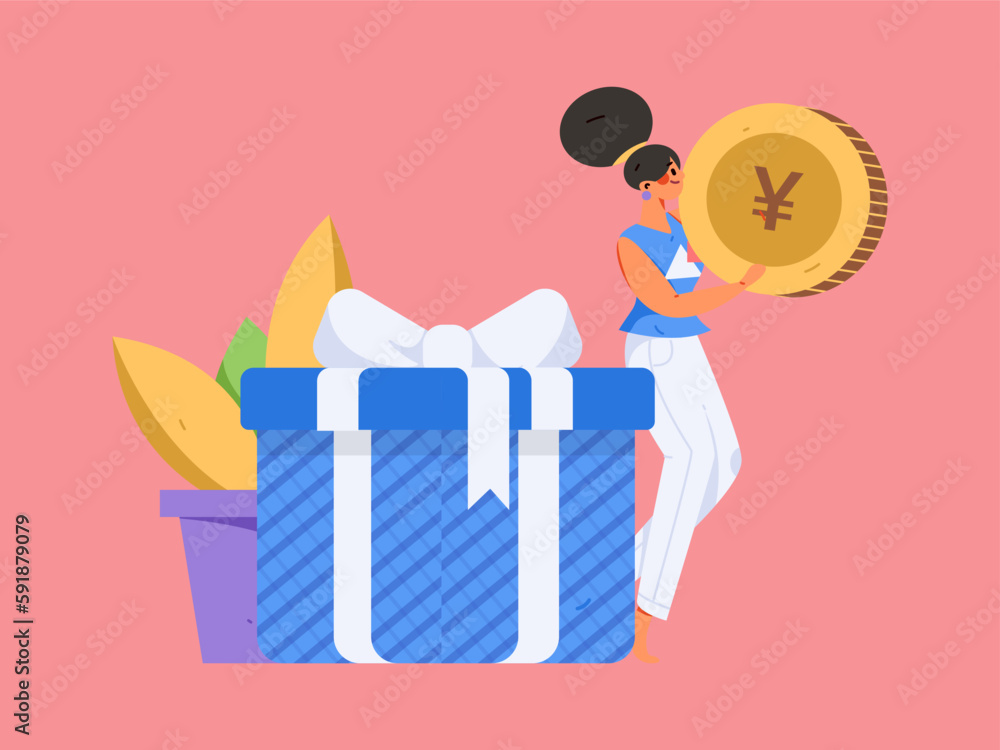Obraz premium Festive Shopping E-Commerce Online Shopping People Flat Vector Concept Operation Hand Drawn Illustration