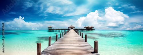 Pier in a tropical island paradise in beautiful clear water. © Melipo-Art