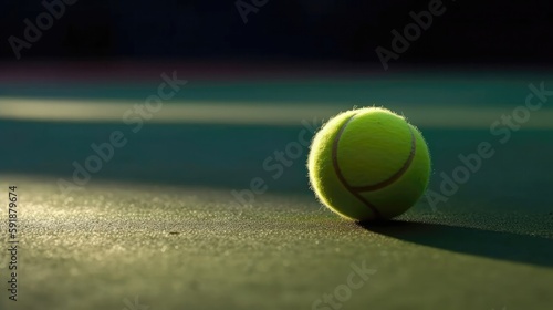 Close Up Tennis Ball On The Grass. Generative AI © Ян Заболотний