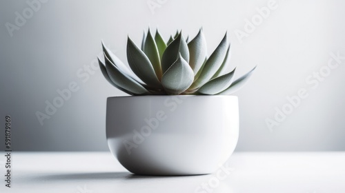 A Minimalist Photograph Of A Single Succulent In A White Pot. Generative AI © Ян Заболотний