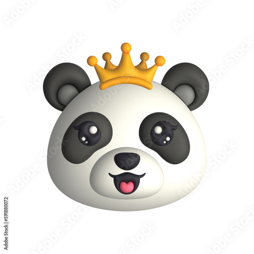 Fototapeta Naklejka Na Ścianę i Meble -  3D Render Happy Cute Panda Head with Crown (Vector)