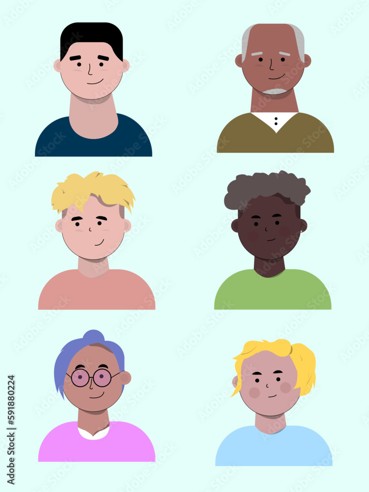 Vector of a set of different person portraits on a blue background Vector of a set of different person portraits on a blue background