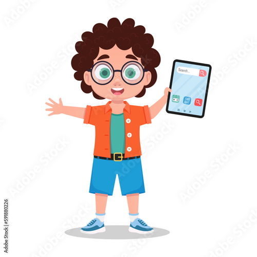 Cute boy with a tablet in his hand
