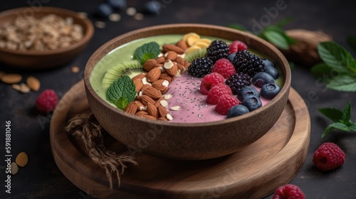 A Smoothie Bowl With Avocado Berries And Almond Milk. Generative AI