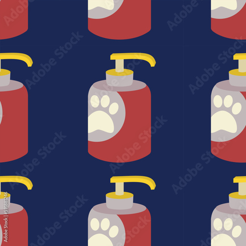 Pattern with a bottle of shampoo for animals, cats, dogs.
