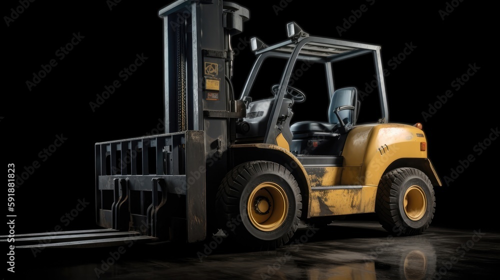 A Yellow And Black Forklift On A Gray Background. Generative AI