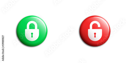 Locked and unlocked colorful buttons with shadows. Flat vector illustration.