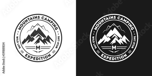 Mountains camping icon. Vector illustration.