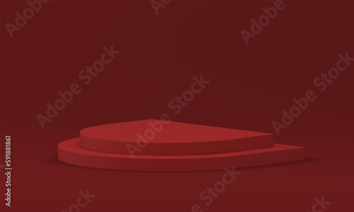 Red 3d podium semicircle level platform geometric construction for product promo presentation vector