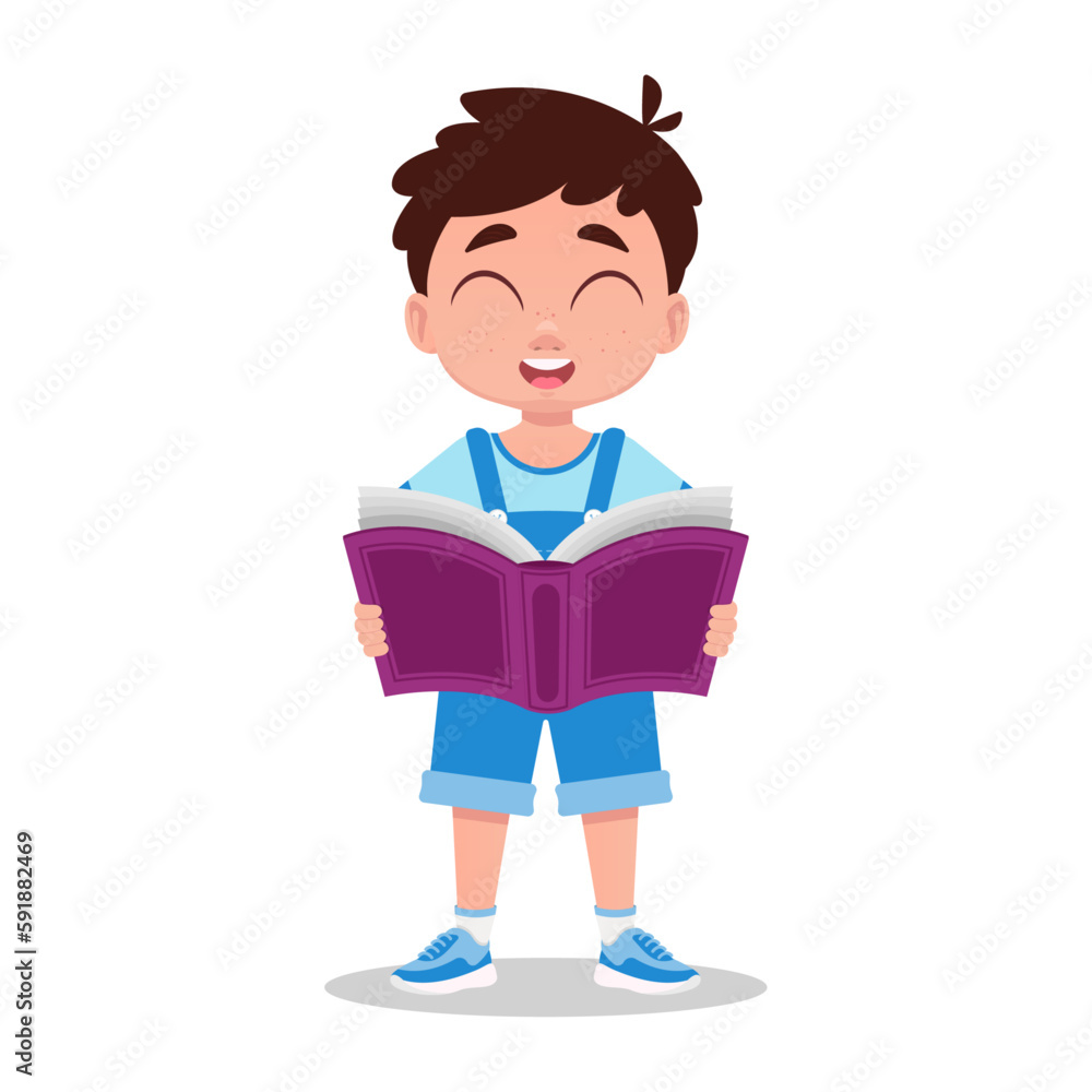 Cute boy reading a book with pleasure Cute boy reading a book with pleasure