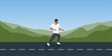 jogging man on mountain landscape outdoor sport