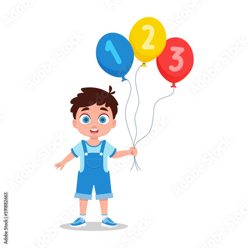 Cute boy holding number balloons