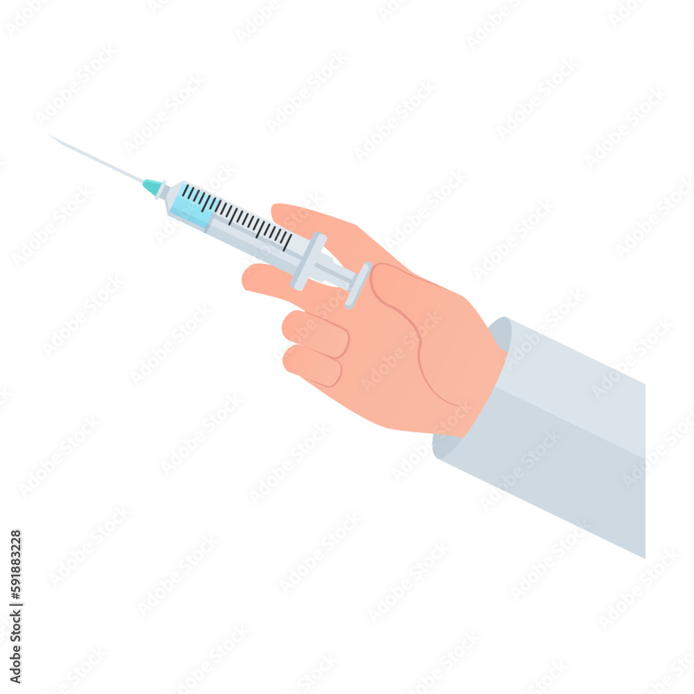 Doctor's hand with a syringe making an injection Doctor's hand with a syringe making an injection
