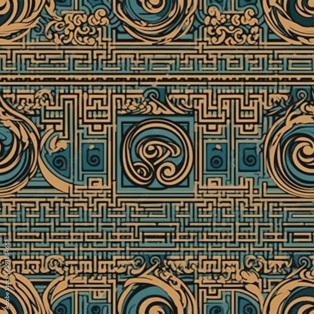 Greek meander art background texture design pattern, greek mythology, Generative AI