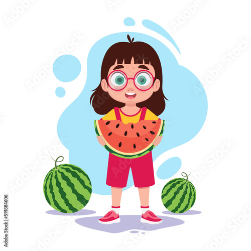 Cute girl with a watermelon in her hands