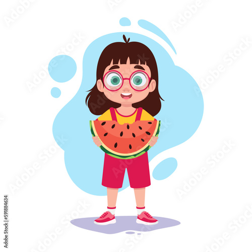 Cute girl with a watermelon in her hands