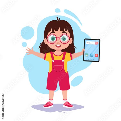 Cute child with a tablet in his hand