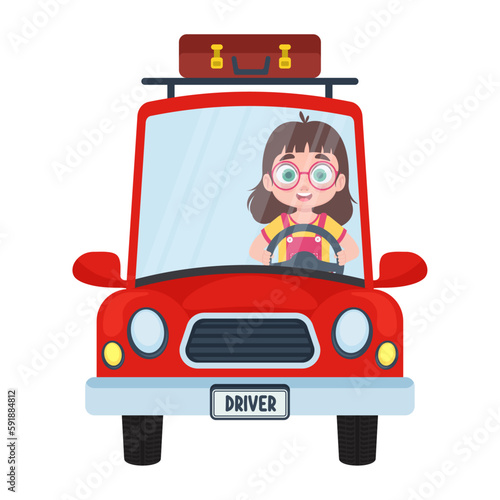 Cute child driving a car © Andy Illustrator