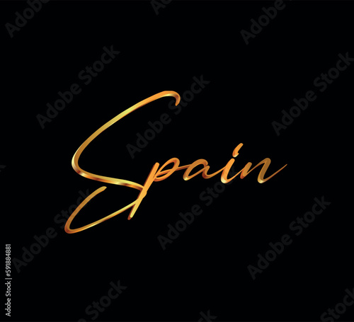 decorative 3d gold spain text on black background