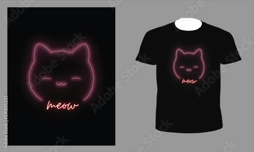 Black Modern Neon Kat T-Shirt, t-shirt and apparel trendy design, elegant and classic design source, vectors for T-shirts designs, graphics resource for t shirt, t shirt graphics resource, 