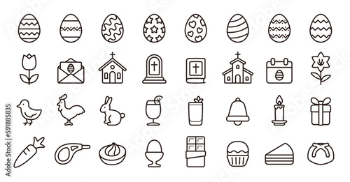 Easter icon set (Thin line version)