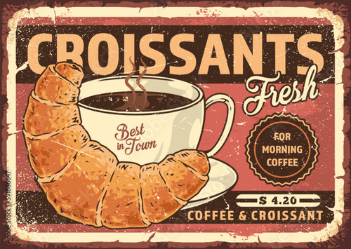 Fresh croissants vintage flyer colorful