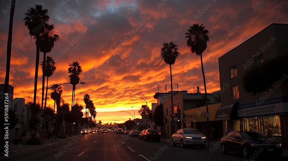sunset over the city, california, sunset strip