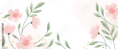Luxury botanical flower art. Vector background. Watercolor botanical flowers texture background with leaves and gold. Illustration design for wedding and VIP cover template, banner, poster.