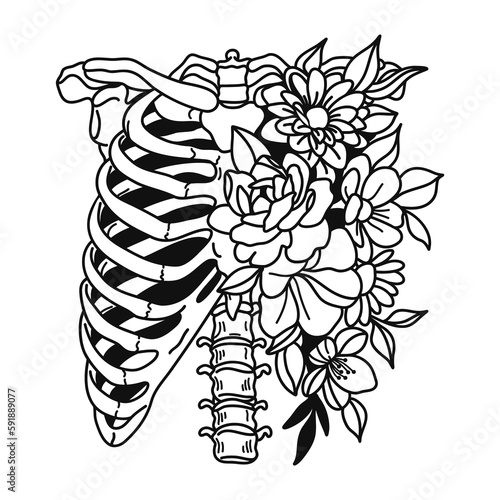 Rib Cage and Flowers. Floral Rib Cage. Skeleton
