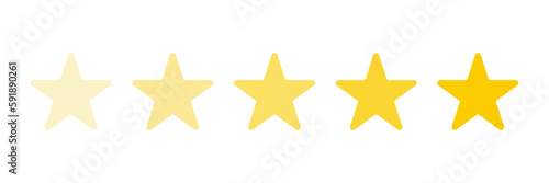Five stars on transparent background. Isolated five stars rating. Yellow stars rank. Feedback illustration. Quality symbol. Review illustration on transparent background