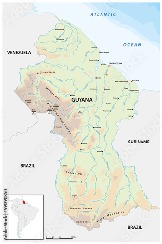 Detailed vector map of the South American state of Guyan photo