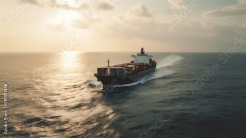Cargo Container Ship vessel in the sea, ocean, calm sea, generative AI © Studio Stoltenberg