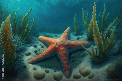 vibrant starfish in its natural ocean habitat. Generative AI