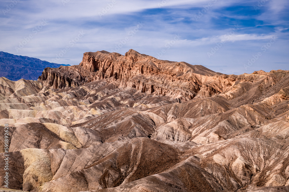 Zabriskie Point. It is a part of the Amargosa Range located east of Death Valley in Death Valley National Park in California, United States, noted for its erosional landscape. USA