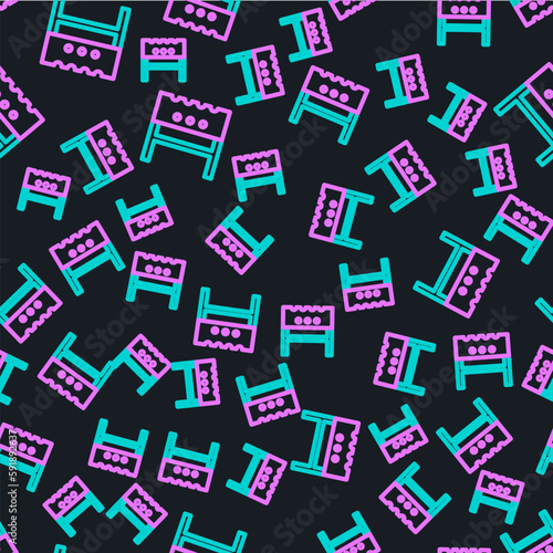 Line BBQ brazier icon isolated seamless pattern on black background. Vector