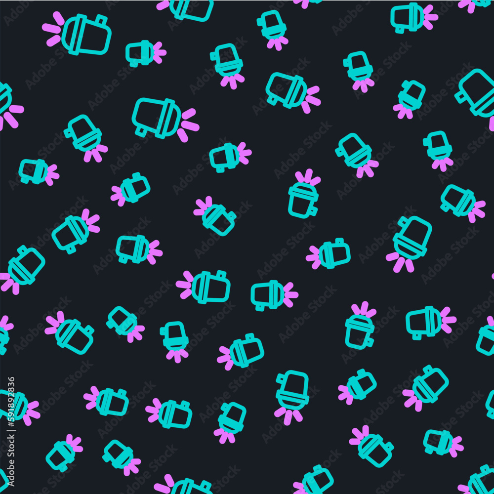 Line Bicycle head lamp icon isolated seamless pattern on black background. Cycling road sport night ride light. Vector Line Bicycle head lamp icon isolated seamless pattern on black background. Cycling road sport night ride light. Vector