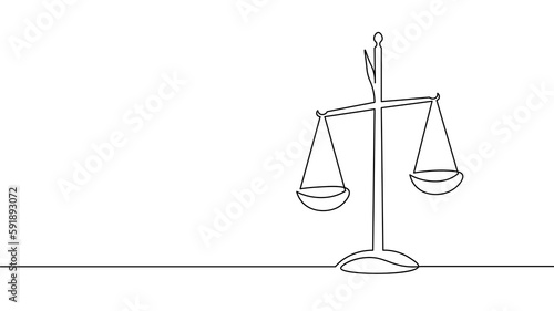 One line continuous judgment lawyer scale symbol concept. Crime punishment verdict justice system government. Digital justice legal decision single line sketch drawing vector illustration